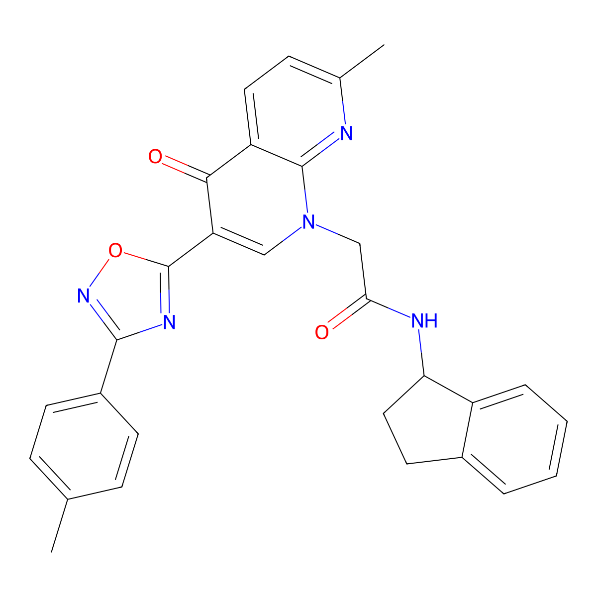 N-(2,3-dihydro-1H-inden-1-yl)-2-{7-methyl-3-[3-(4-methylphenyl)-1,2,4-oxadiazol-5-yl]-4-oxo-1,4-dihydro-1,8-naphthyridin-1-yl}acetamide molecular structure, CAS 1029784-23-3
