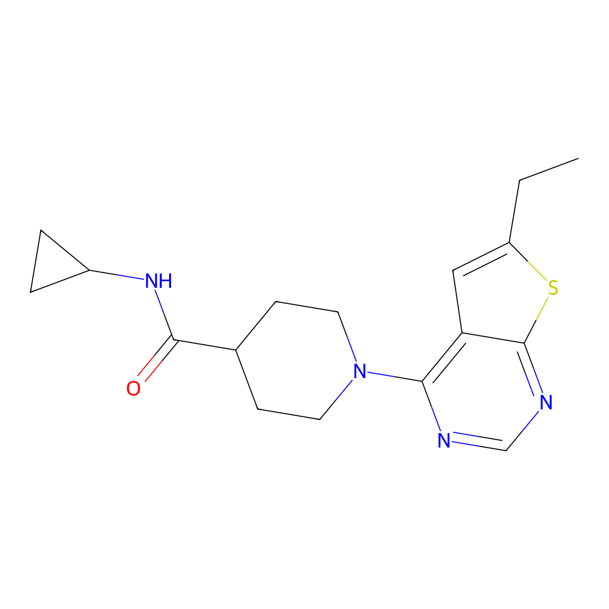 N-Cyclopropyl-1-{6-ethylthieno[2,3-D]pyrimidin-4-YL}piperidine-4-carboxamide molecular structure, CAS 1029787-86-7