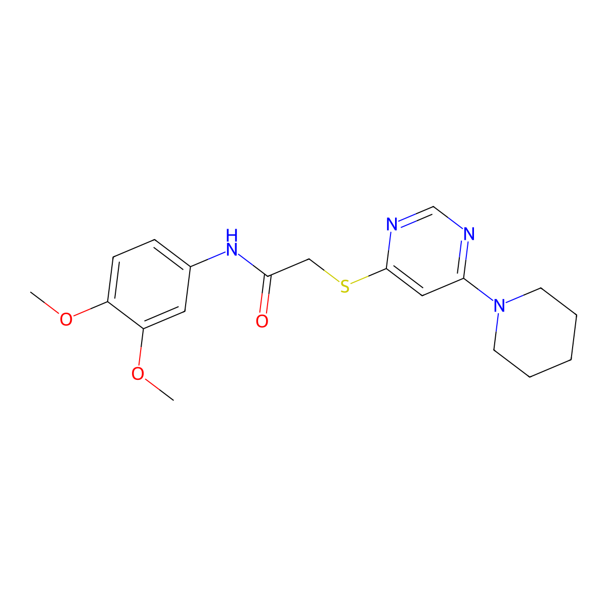 N-(3,4-dimethoxyphenyl)-2-((6-(piperidin-1-yl)pyrimidin-4-yl)thio)acetamide molecular structure, CAS 1029791-02-3