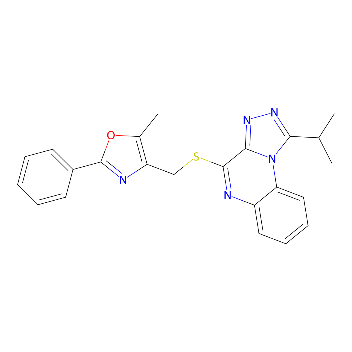 4-(((1-Isopropyl-[1,2,4]triazolo[4,3-a]quinoxalin-4-yl)thio)methyl)-5-methyl-2-phenyloxazole molecular structure, CAS 1029791-27-2