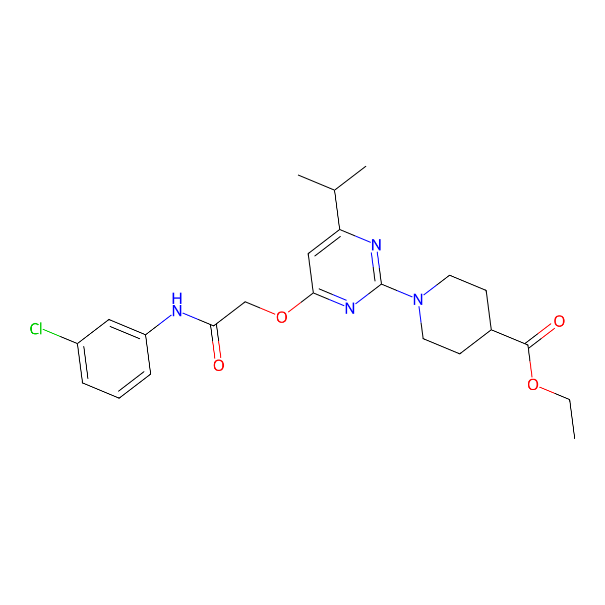 Ethyl 1-(4-(2-((3-chlorophenyl)amino)-2-oxoethoxy)-6-isopropylpyrimidin-2-yl)piperidine-4-carboxylate molecular structure, CAS 1029791-60-3