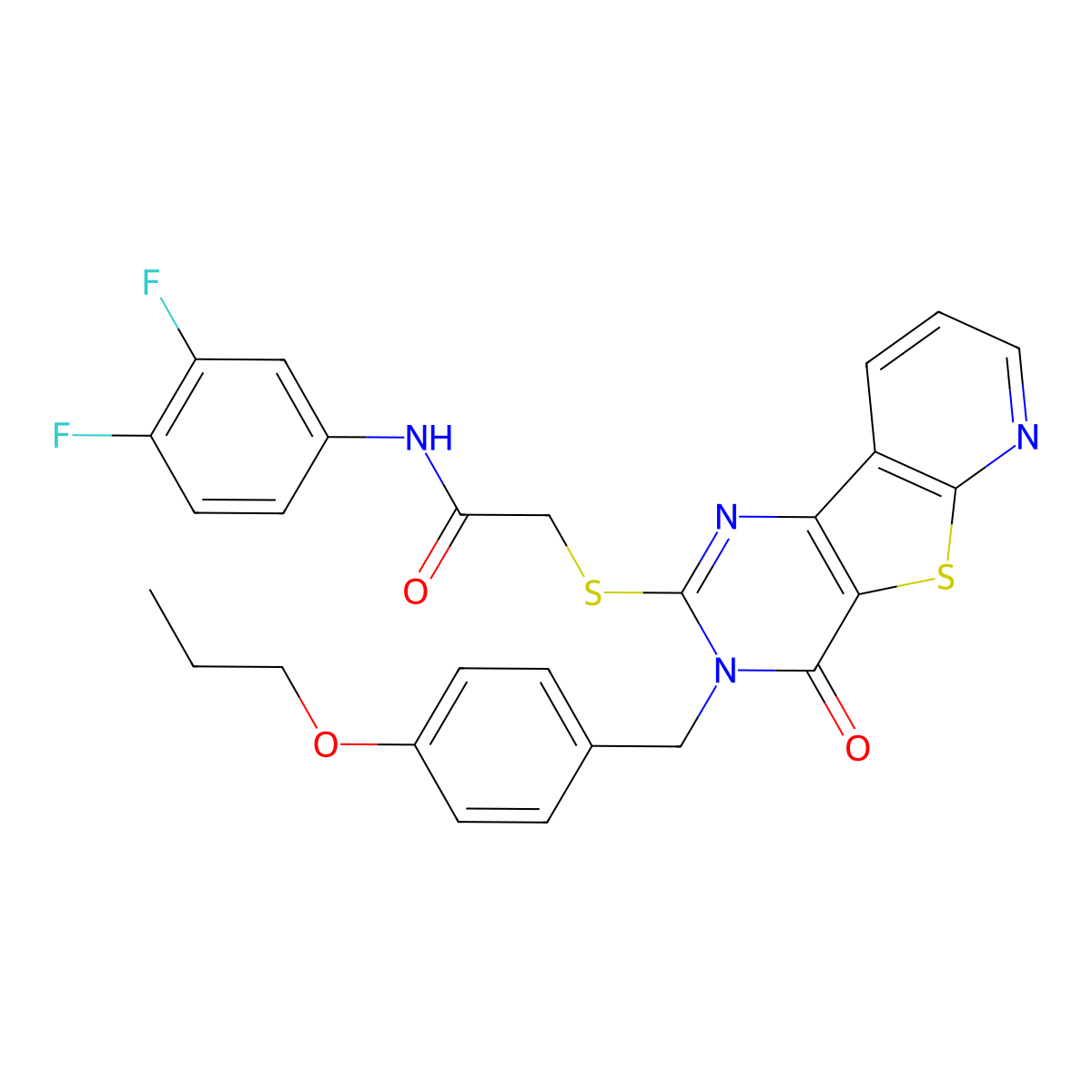 N-(3,4-difluorophenyl)-2-({6-oxo-5-[(4-propoxyphenyl)methyl]-8-thia-3,5,10-triazatricyclo[7.4.0.0^{2,7}]trideca-1(9),2(7),3,10,12-pentaen-4-yl}sulfanyl)acetamide molecular structure, CAS 1029791-78-3