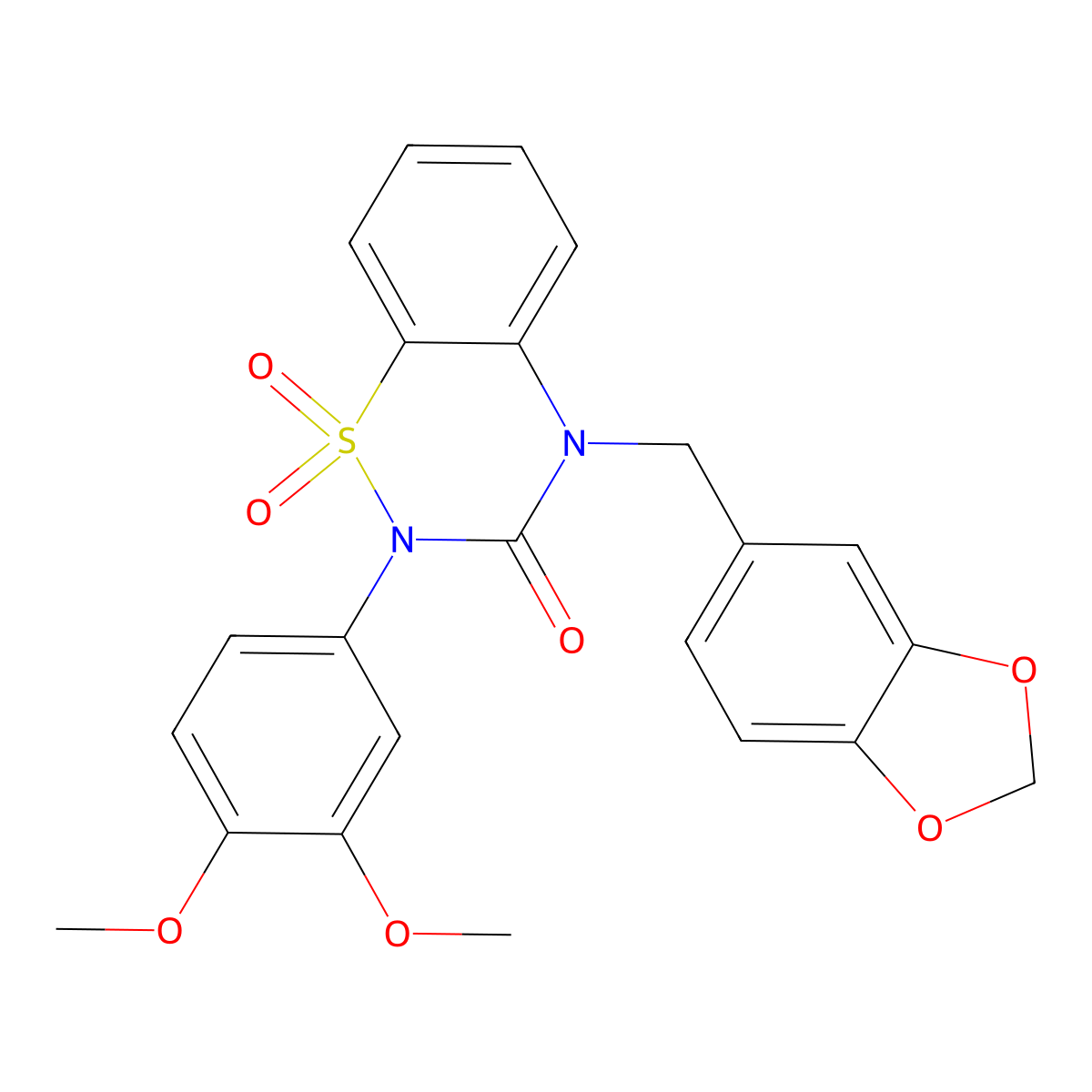4-(1,3-benzodioxol-5-ylmethyl)-2-(3,4-dimethoxyphenyl)-2H-1,2,4-benzothiadiazin-3(4H)-one 1,1-dioxide molecular structure, CAS 1029792-19-5