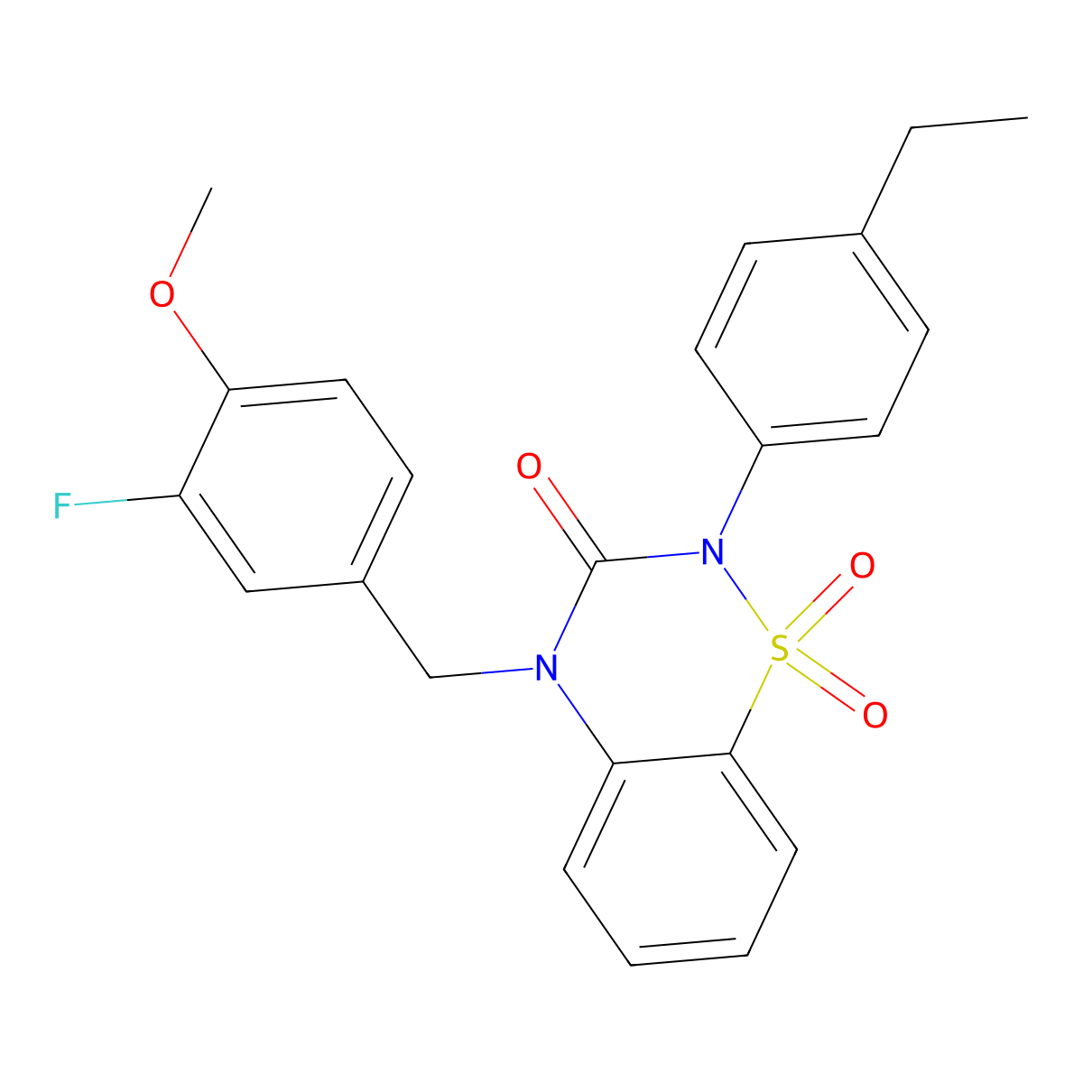 2-(4-ethylphenyl)-4-(3-fluoro-4-methoxybenzyl)-2H-1,2,4-benzothiadiazin-3(4H)-one 1,1-dioxide molecular structure, CAS 1029792-23-1