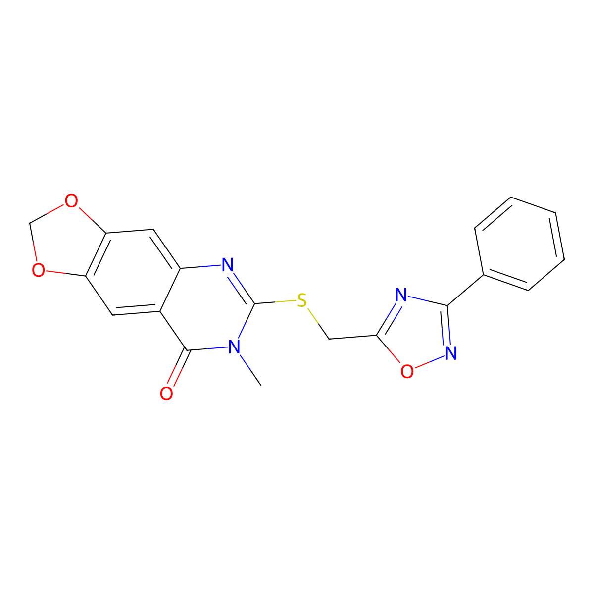 7-methyl-6-{[(3-phenyl-1,2,4-oxadiazol-5-yl)methyl]sulfanyl}-2H,7H,8H-[1,3]dioxolo[4,5-g]quinazolin-8-one molecular structure, CAS 1029793-78-9