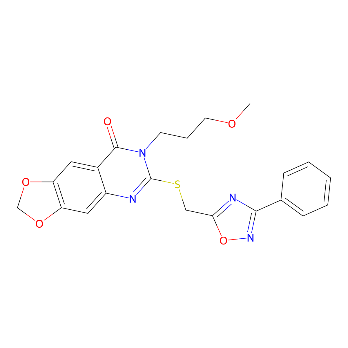 7-(3-methoxypropyl)-6-{[(3-phenyl-1,2,4-oxadiazol-5-yl)methyl]sulfanyl}-2H,7H,8H-[1,3]dioxolo[4,5-g]quinazolin-8-one molecular structure, CAS 1029793-84-7
