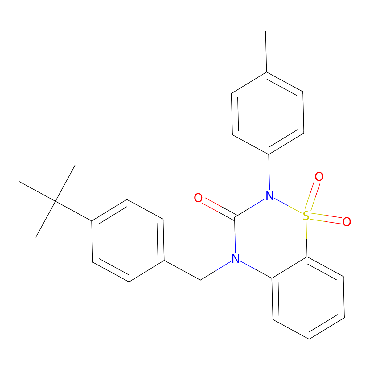 4-(4-(tert-butyl)benzyl)-2-(p-tolyl)-2H-benzo[e][1,2,4]thiadiazin-3(4H)-one 1,1-dioxide molecular structure, CAS 1029794-84-0