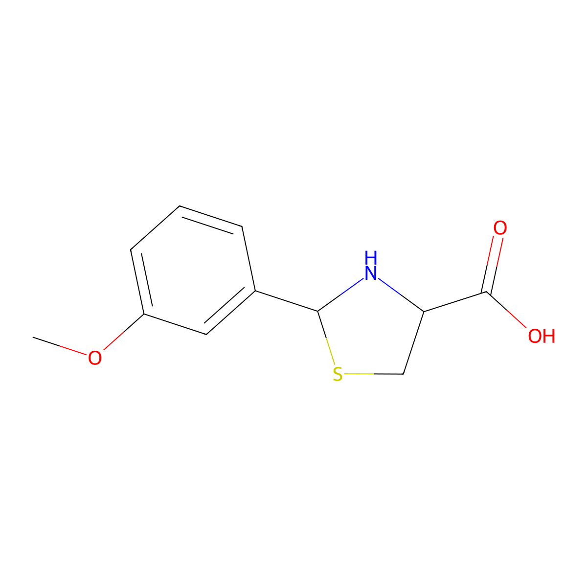 (4R)-2-(3-methoxyphenyl)-1,3-thiazolidine-4-carboxylic acid molecular structure, CAS 1029799-97-0