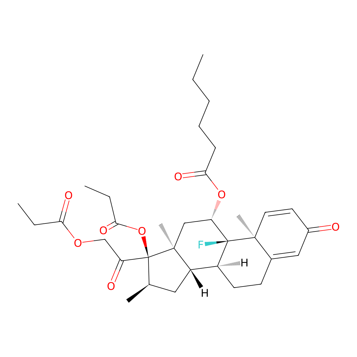 [(8S,9R,10S,11S,13S,14S,16R,17R)-9-fluoro-10,13,16-trimethyl-3-oxo-17-propanoyloxy-17-(2-propanoyloxyacetyl)-6,7,8,11,12,14,15,16-octahydrocyclopenta[a]phenanthren-11-yl] hexanoate molecular structure, CAS 1029851-17-9