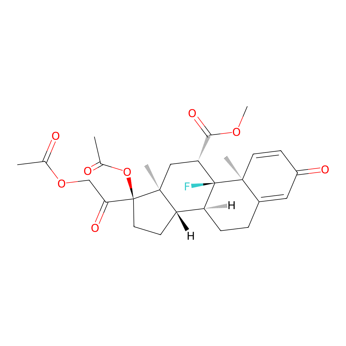 methyl (8S,9S,10S,11R,13S,14S,17R)-17-acetyloxy-17-(2-acetyloxyacetyl)-9-fluoro-10,13-dimethyl-3-oxo-6,7,8,11,12,14,15,16-octahydrocyclopenta[a]phenanthrene-11-carboxylate molecular structure, CAS 1029870-06-1