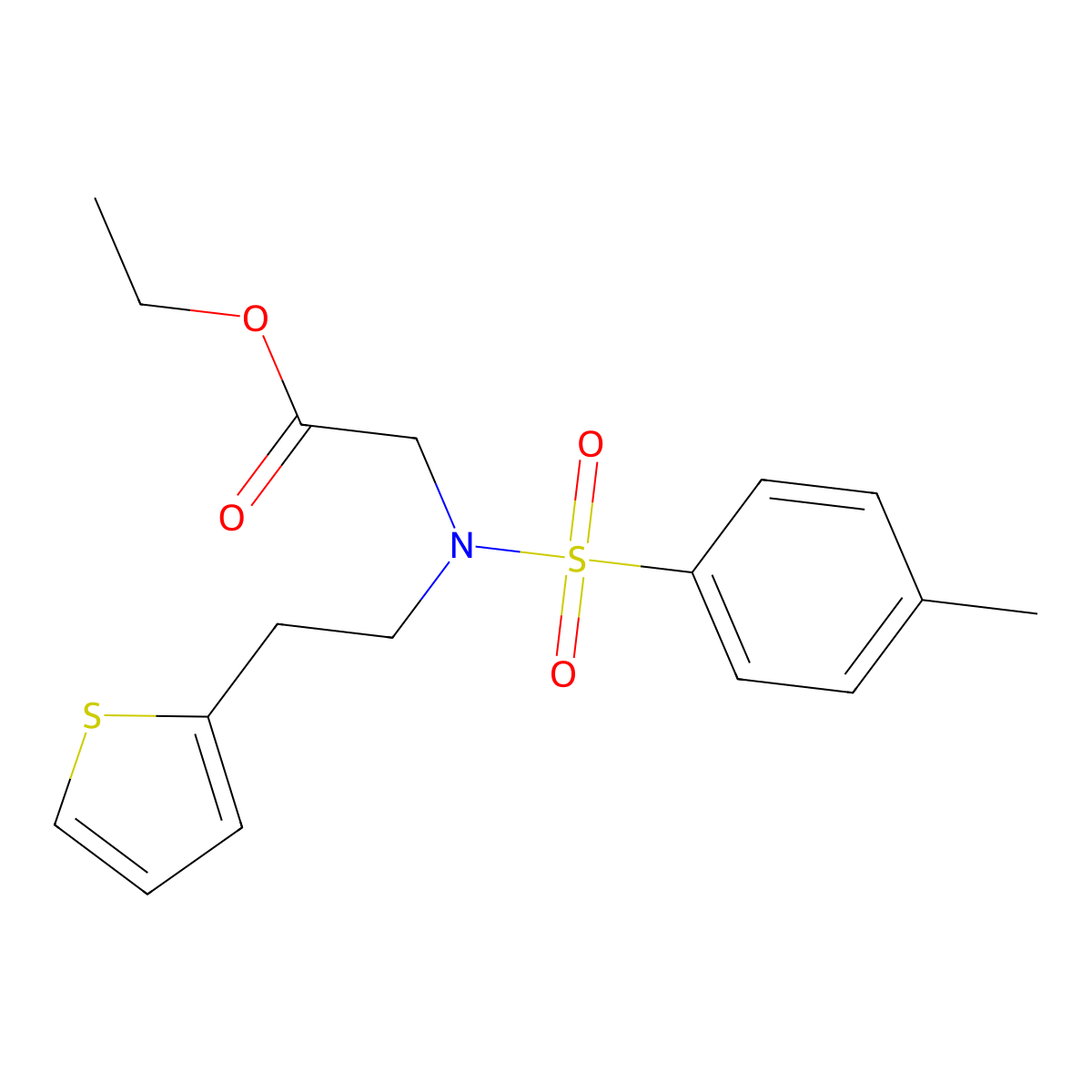 Ethyl 2-{N-[2-(thiophen-2-yl)ethyl]4-methylbenzenesulfonamido}acetate molecular structure, CAS 102996-96-3