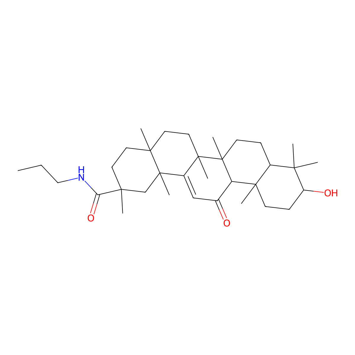 (2S,4aS,6aR,6aS,6bR,8aR,10S,12aS,14bR)-10-hydroxy-2,4a,6a,6b,9,9,12a,14b-octamethyl-13-oxo-N-propyl-1,3,4,5,6,6a,7,8,8a,10,11,12-dodecahydropicene-2-carboxamide molecular structure, CAS 1029962-20-6