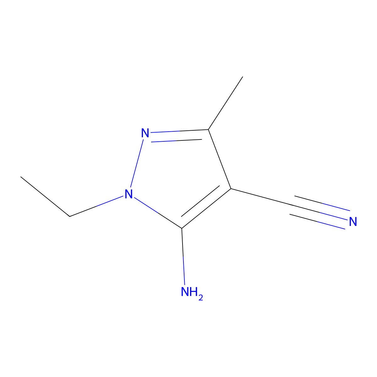 5-Amino-1-ethyl-3-methyl-1H-pyrazole-4-carbonitrile molecular structure, CAS 102997-29-5