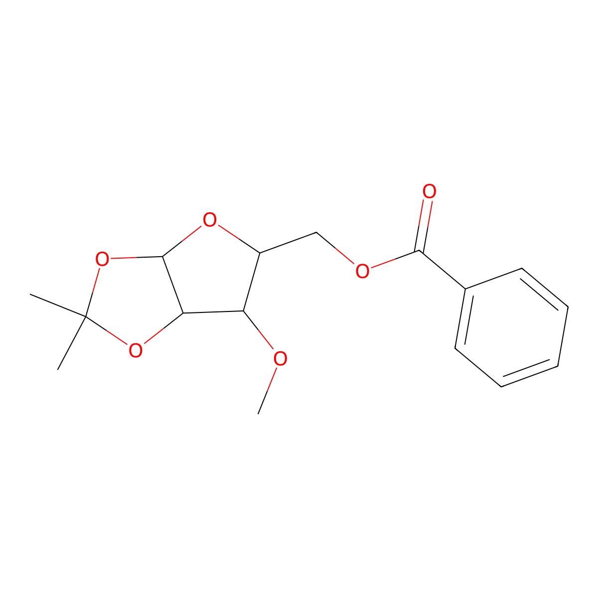 (6-Methoxy-2,2-dimethyl-3a,5,6,6a-tetrahydrofuro[2,3-d][1,3]dioxol-5-yl)methyl benzoate molecular structure, CAS 10300-20-6
