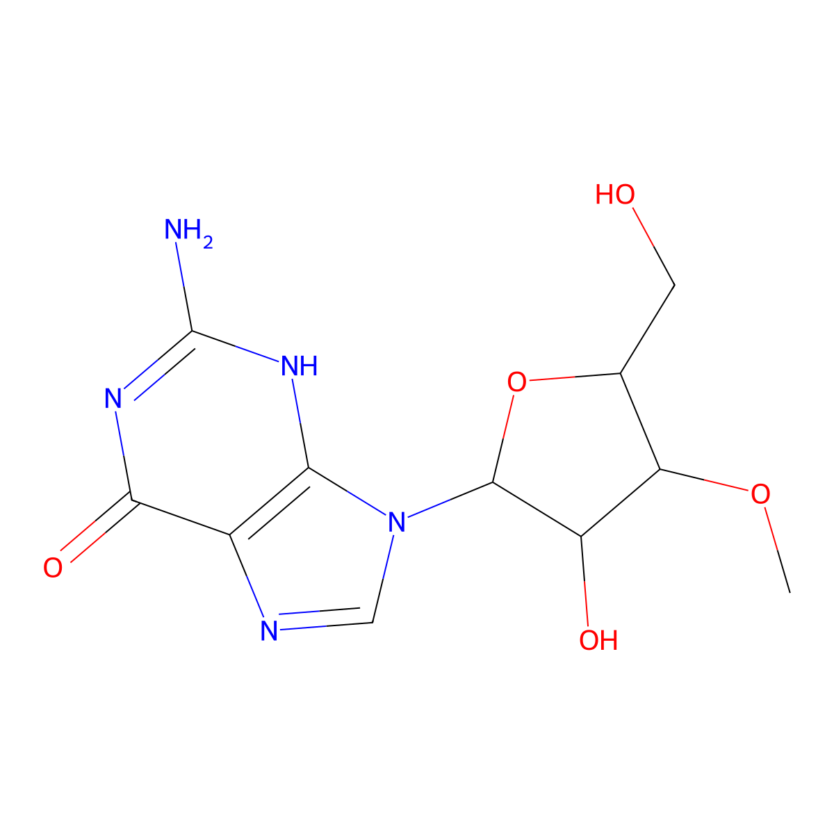 2-amino-9-[(2R,3R,4S,5R)-3-hydroxy-5-(hydroxymethyl)-4-methoxyoxolan-2-yl]-3H-purin-6-one molecular structure, CAS 10300-27-3