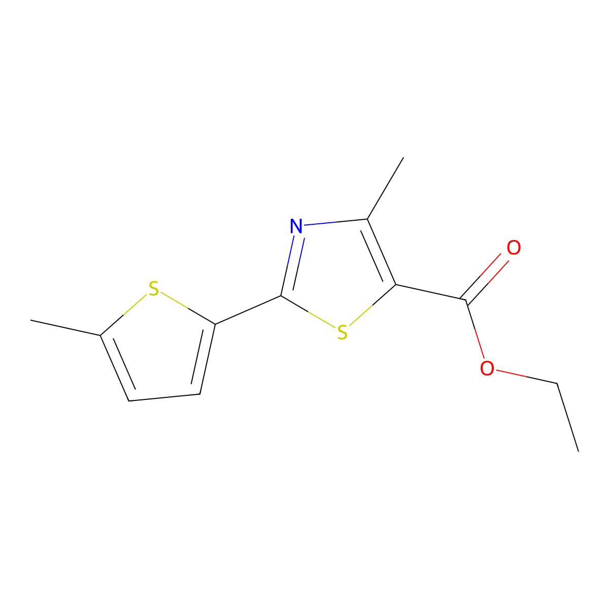 Ethyl 4-methyl-2-(5-methyl-thiophen-2-yl)-thiazole-5-carboxylate molecular structure, CAS 1030012-51-1