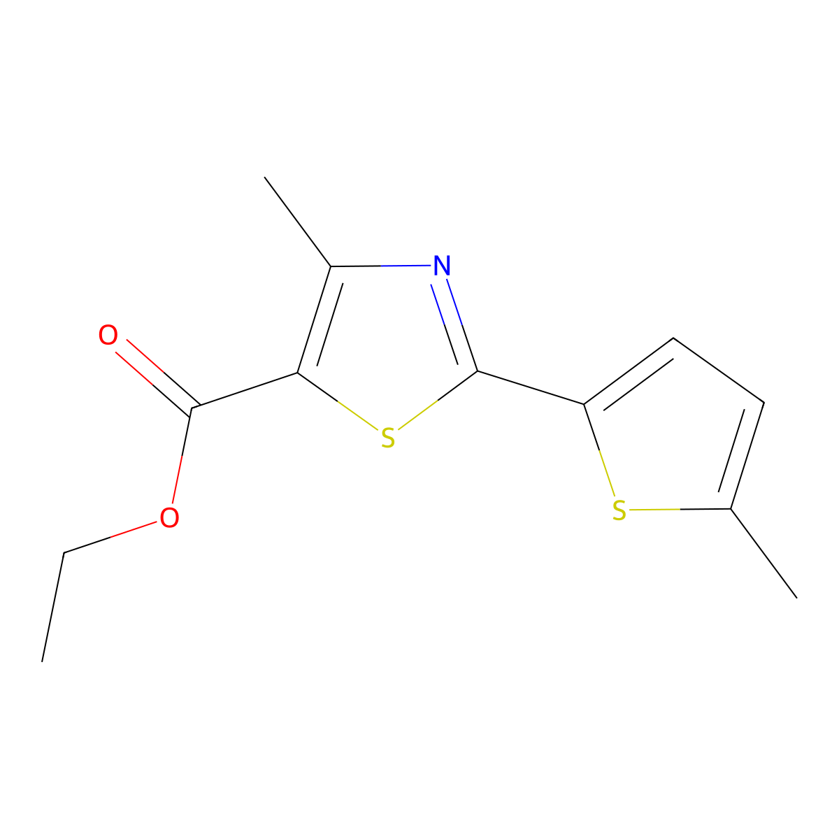 Ethyl 4-methyl-2-(5-methyl-thiophen-2-yl)-thiazole-5-carboxylate molecular structure, CAS 1030012-51-1