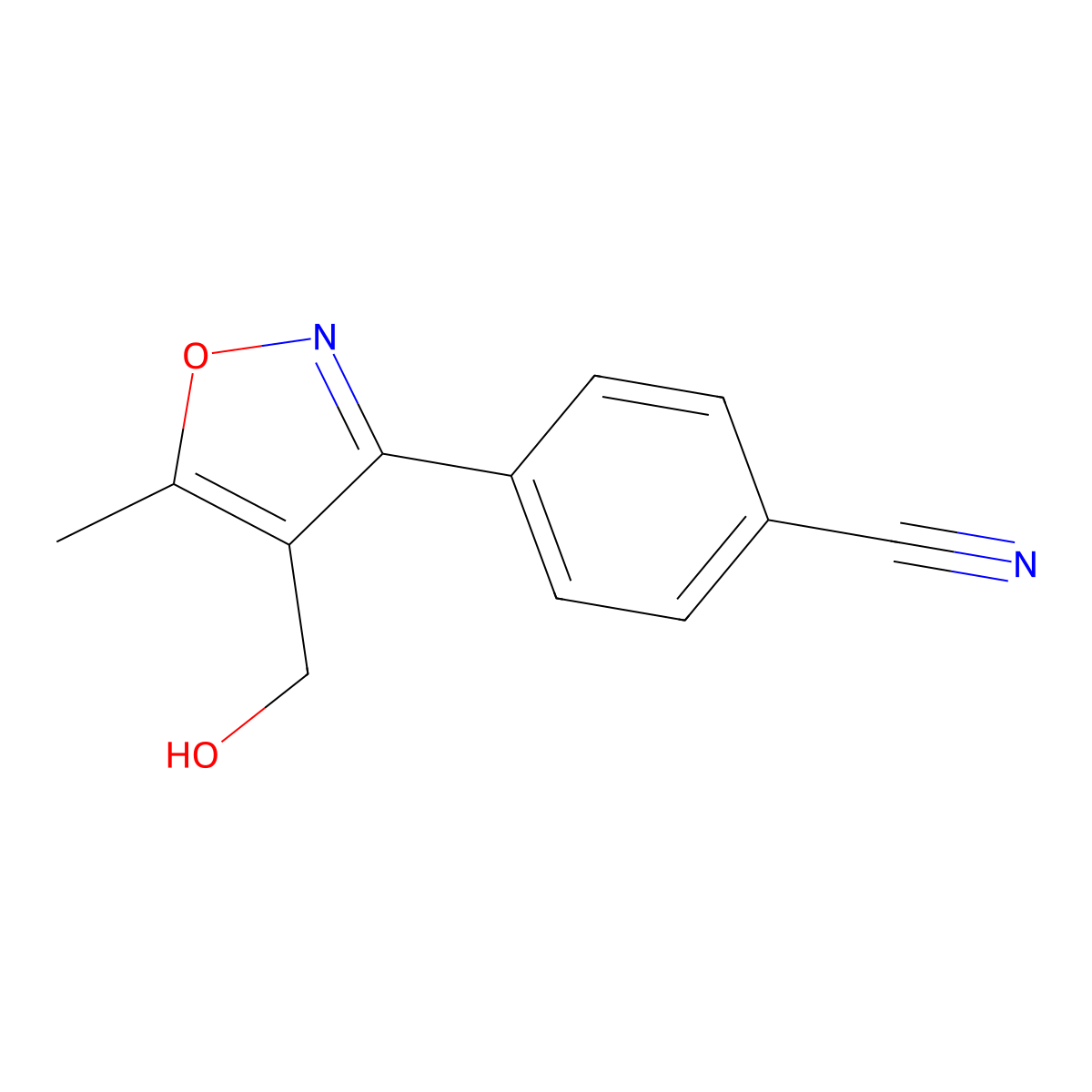 4-(4-(Hydroxymethyl)-5-methylisoxazol-3-yl)benzonitrile molecular structure, CAS 1030012-94-2