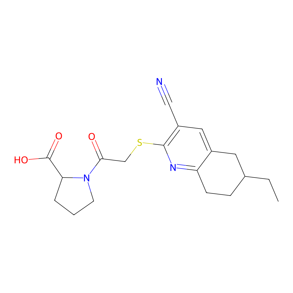 1-{2-[(3-Cyano-6-ethyl-5,6,7,8-tetrahydro-2-quinolinyl)sulfanyl]acetyl}-2-pyrrolidinecarboxylic acid molecular structure, CAS 1030014-14-2