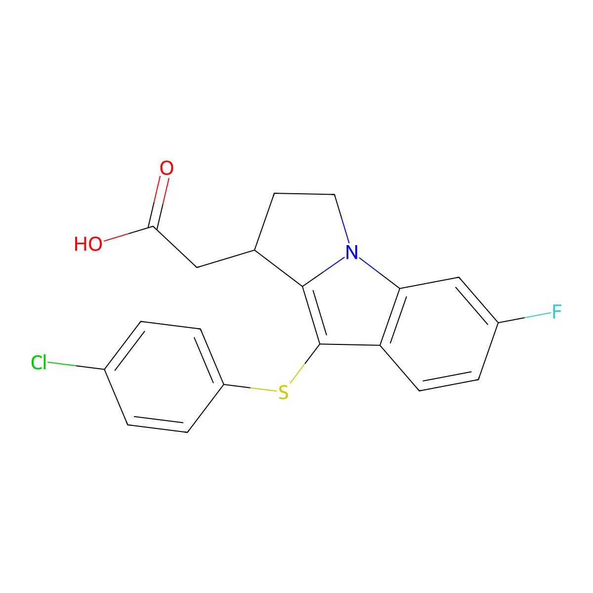 (9-((4-chlorophenyl)thio)-6-fluoro-2,3-dihydro-1H-pyrrolo(1,2-a)indol-1-yl)acetic acid molecular structure, CAS 1030017-51-6