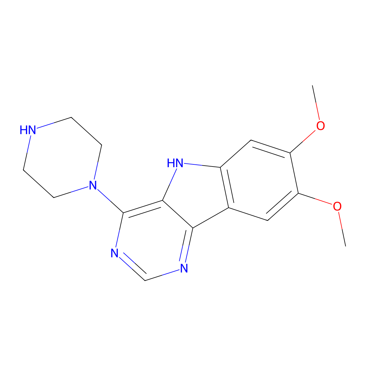 7,8-dimethoxy-4-(piperazin-1-yl)-5H-pyrimido[5,4-b]indole molecular structure, CAS 1030020-39-3