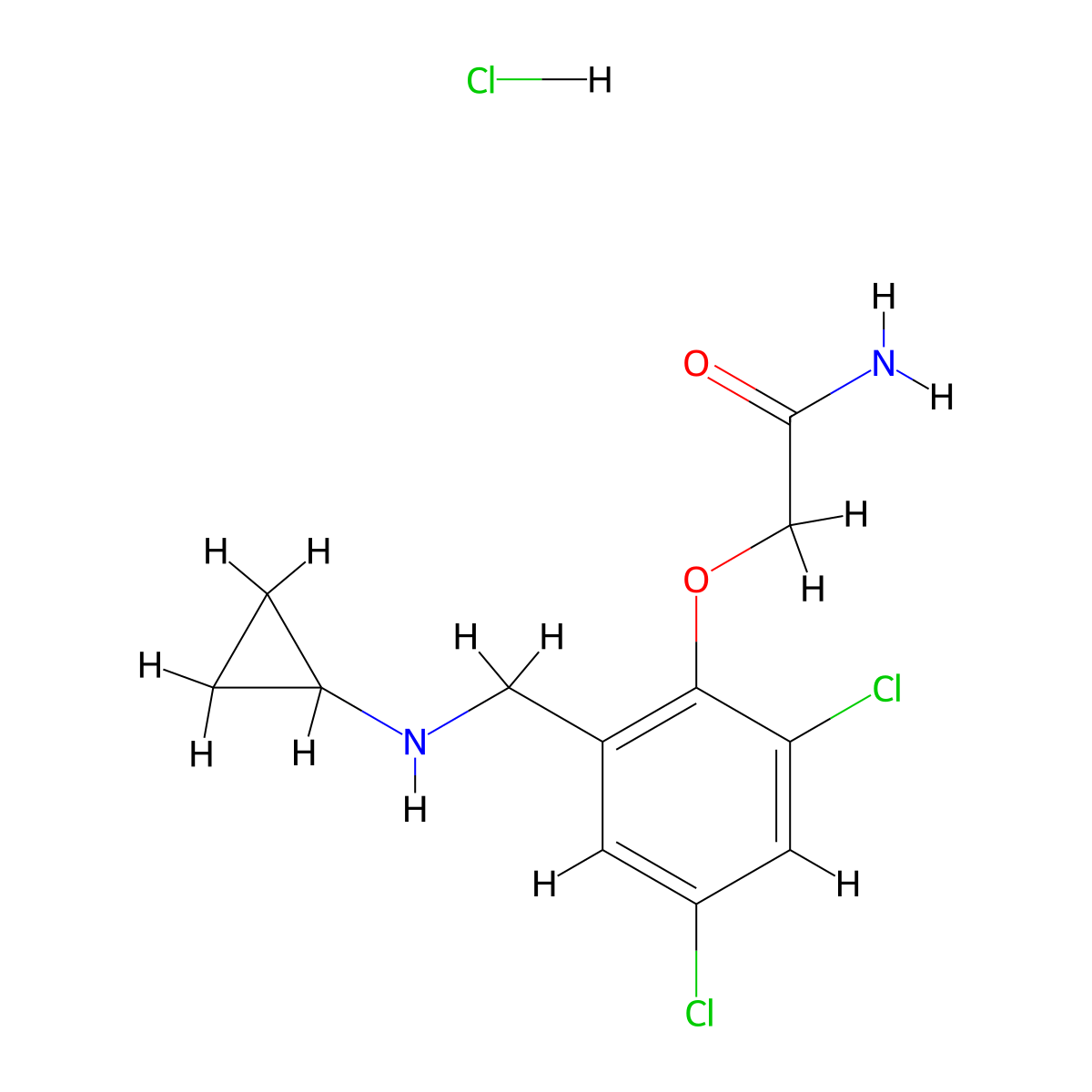 2-(2,4-Dichloro-6-((cyclopropylamino)methyl)phenoxy)acetamide hydrochloride molecular structure, CAS 1030020-54-2