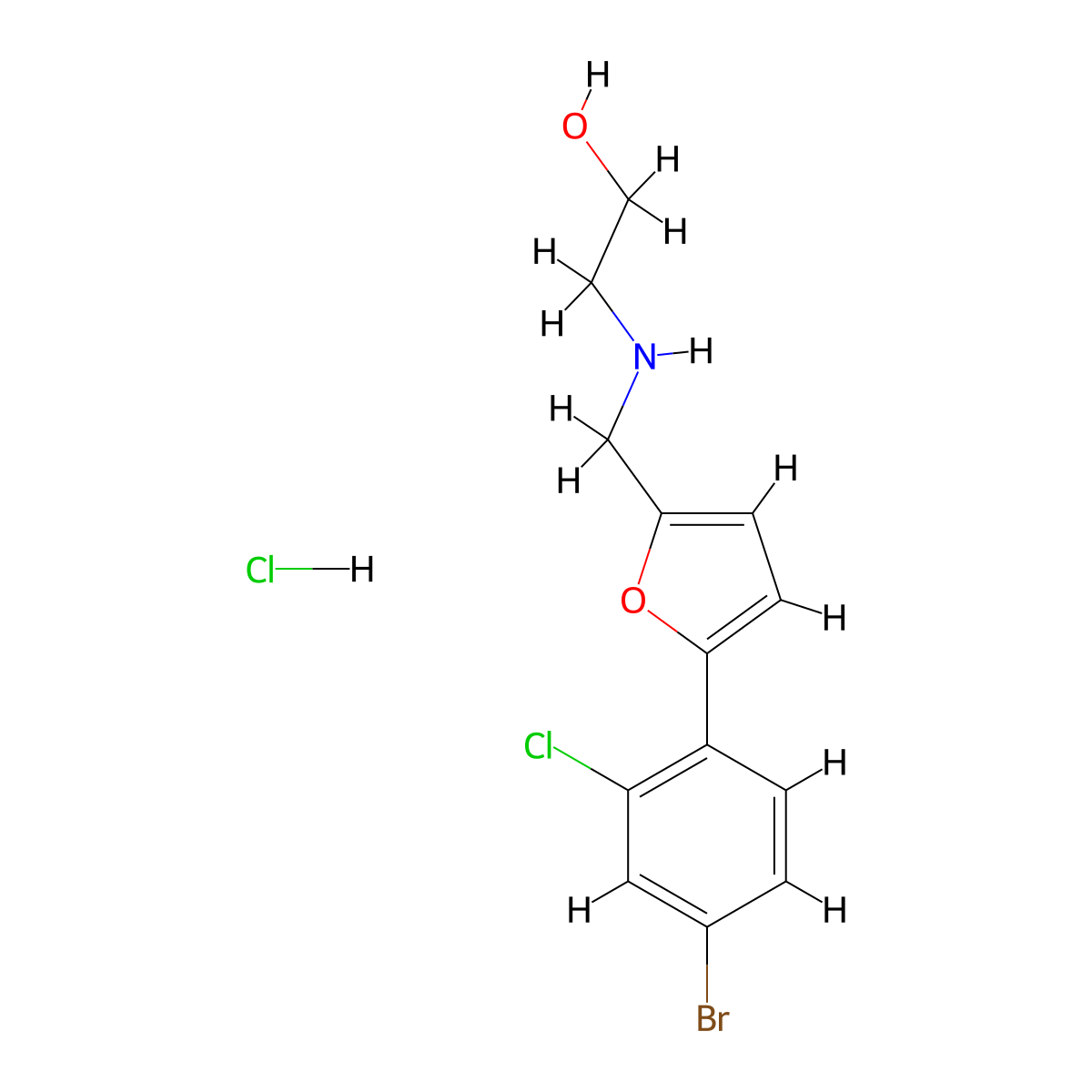 2-[[5-(4-Bromo-2-chlorophenyl)furan-2-yl]methylamino]ethanol;hydrochloride molecular structure, CAS 1030021-42-1