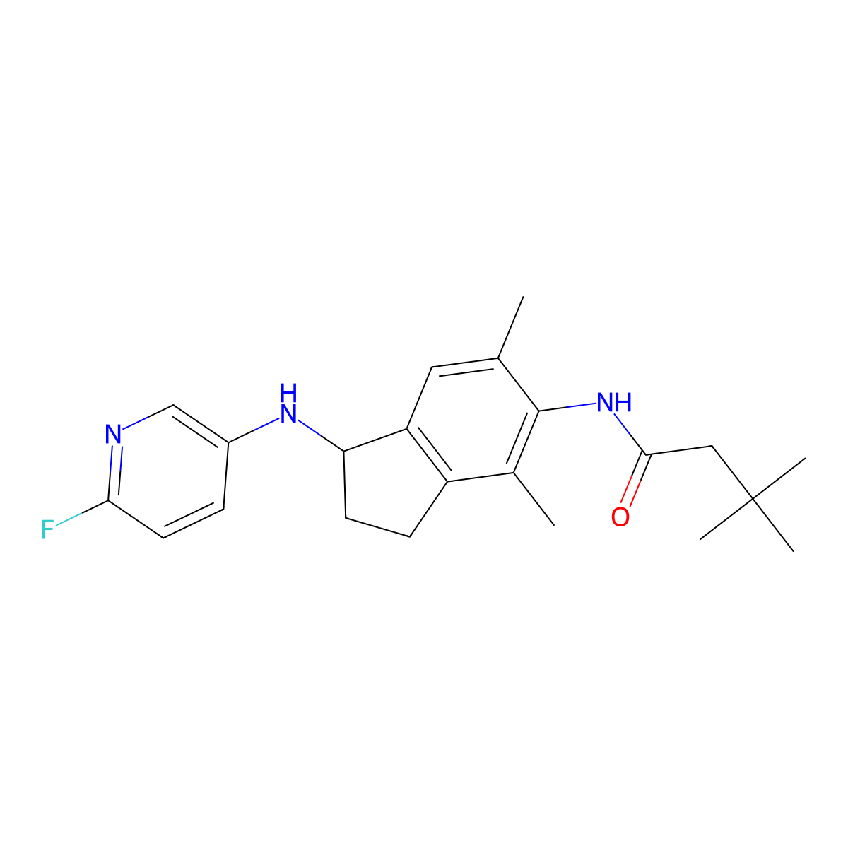 N-(1-((6-Fluoropyridin-3-yl)amino)-4,6-dimethyl-2,3-dihydro-1H-inden-5-yl)-3,3-dimethylbutanamide molecular structure, CAS 1030025-68-3