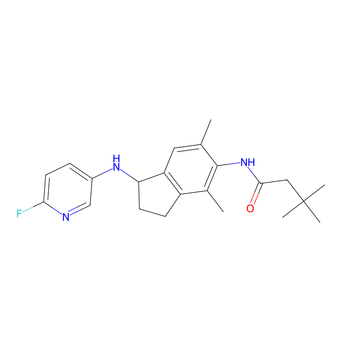 N-(1-((6-Fluoropyridin-3-yl)amino)-4,6-dimethyl-2,3-dihydro-1H-inden-5-yl)-3,3-dimethylbutanamide molecular structure, CAS 1030025-68-3