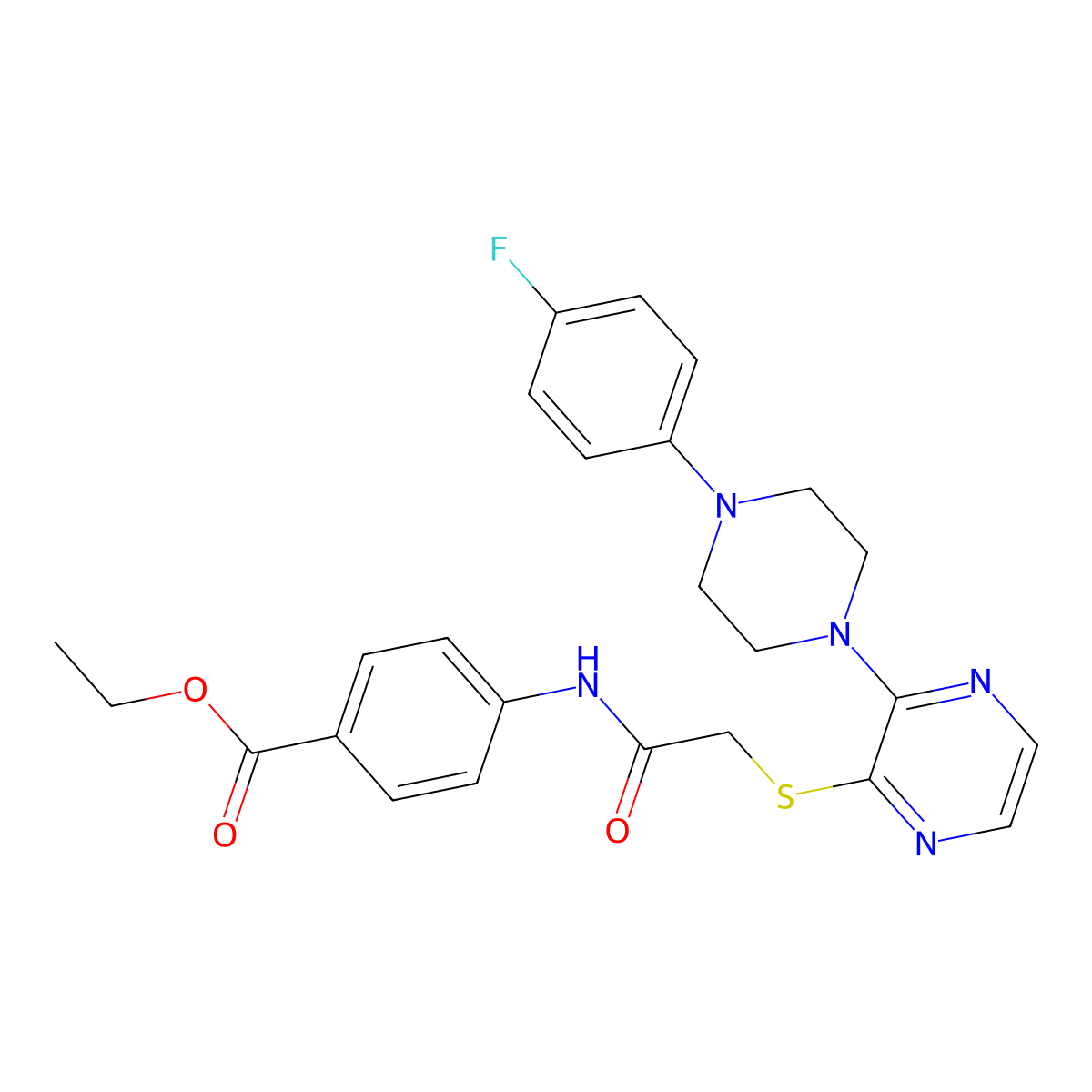 Ethyl 4-[2-({3-[4-(4-fluorophenyl)piperazin-1-yl]pyrazin-2-yl}sulfanyl)acetamido]benzoate molecular structure, CAS 1030087-24-1