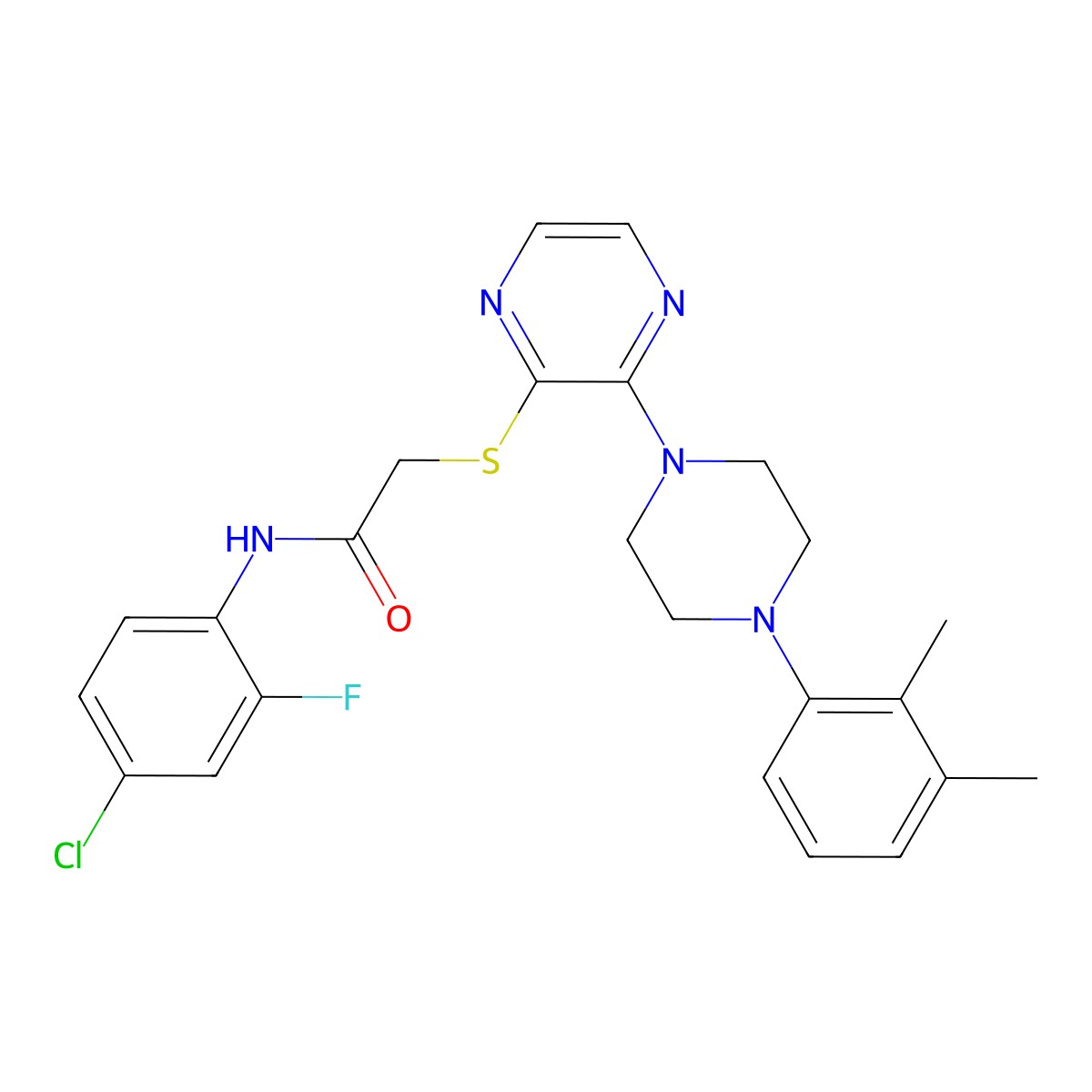 N-(4-chloro-2-fluorophenyl)-2-((3-(4-(2,3-dimethylphenyl)piperazin-1-yl)pyrazin-2-yl)thio)acetamide molecular structure, CAS 1030087-44-5