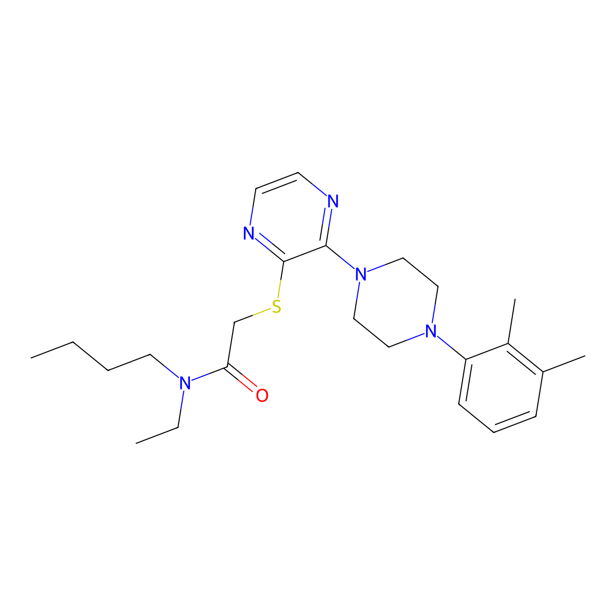 N-butyl-2-((3-(4-(2,3-dimethylphenyl)piperazin-1-yl)pyrazin-2-yl)thio)-N-ethylacetamide molecular structure, CAS 1030087-48-9