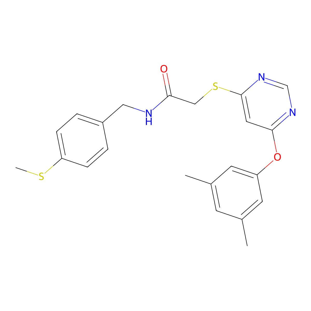 2-((6-(3,5-dimethylphenoxy)pyrimidin-4-yl)thio)-N-(4-(methylthio)benzyl)acetamide molecular structure, CAS 1030088-82-4