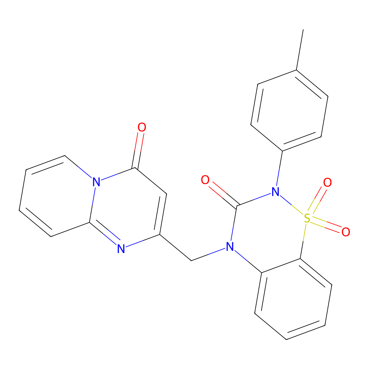 2-(4-methylphenyl)-4-[(4-oxo-4H-pyrido[1,2-a]pyrimidin-2-yl)methyl]-2H-1,2,4-benzothiadiazin-3(4H)-one 1,1-dioxide molecular structure, CAS 1030089-43-0
