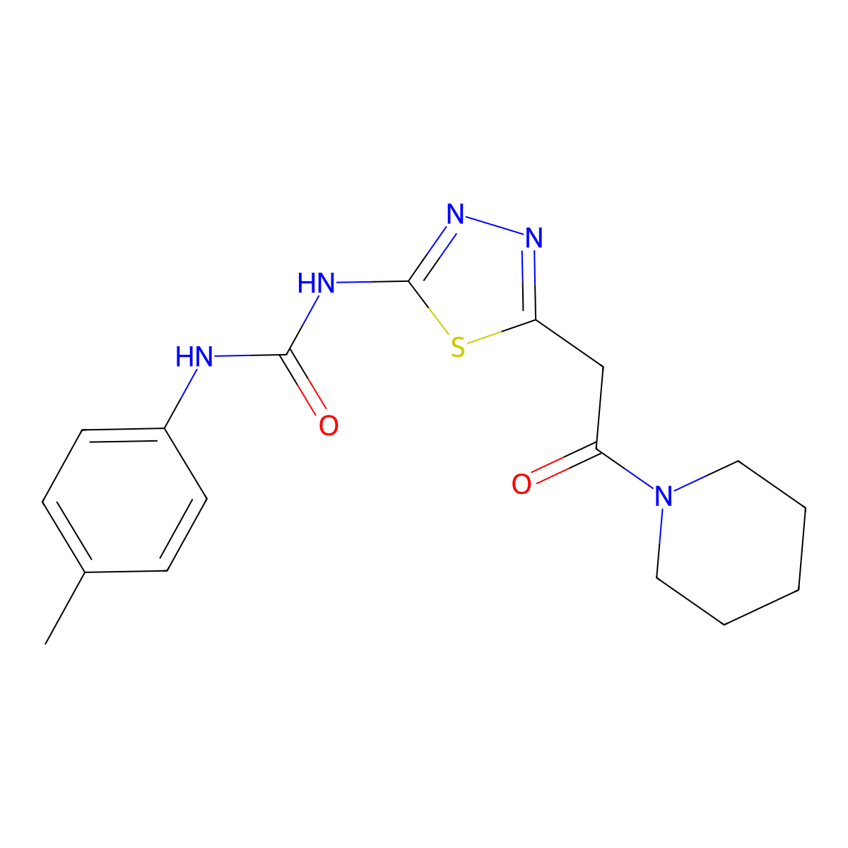 1-(4-Methylphenyl)-3-{5-[2-oxo-2-(piperidin-1-YL)ethyl]-1,3,4-thiadiazol-2-YL}urea molecular structure, CAS 1030090-08-4