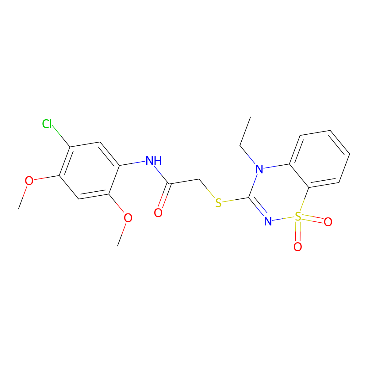 N-(5-chloro-2,4-dimethoxyphenyl)-2-((4-ethyl-1,1-dioxido-4H-benzo[e][1,2,4]thiadiazin-3-yl)thio)acetamide molecular structure, CAS 1030090-14-2