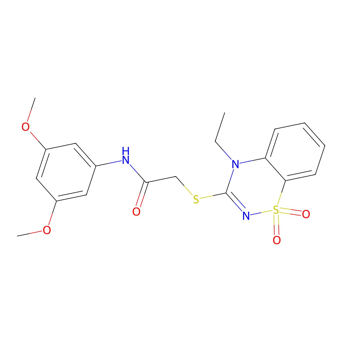 N-(3,5-dimethoxyphenyl)-2-((4-ethyl-1,1-dioxido-4H-benzo[e][1,2,4]thiadiazin-3-yl)thio)acetamide molecular structure, CAS 1030090-24-4