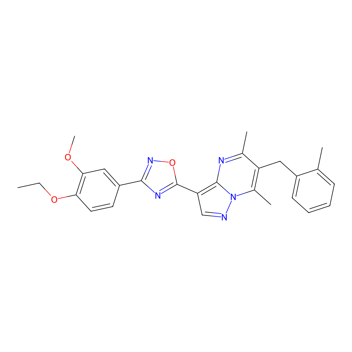 3-[3-(4-Ethoxy-3-methoxyphenyl)-1,2,4-oxadiazol-5-yl]-5,7-dimethyl-6-(2-methylbenzyl)pyrazolo[1,5-a]pyrimidine molecular structure, CAS 1030090-34-6