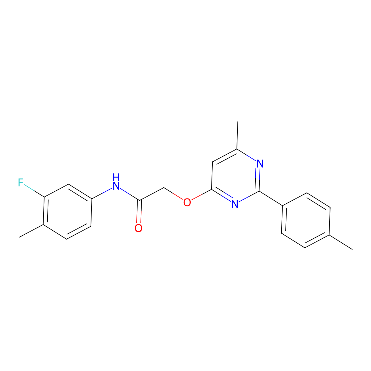 N-(3-fluoro-4-methylphenyl)-2-{[6-methyl-2-(4-methylphenyl)pyrimidin-4-yl]oxy}acetamide molecular structure, CAS 1030090-69-7