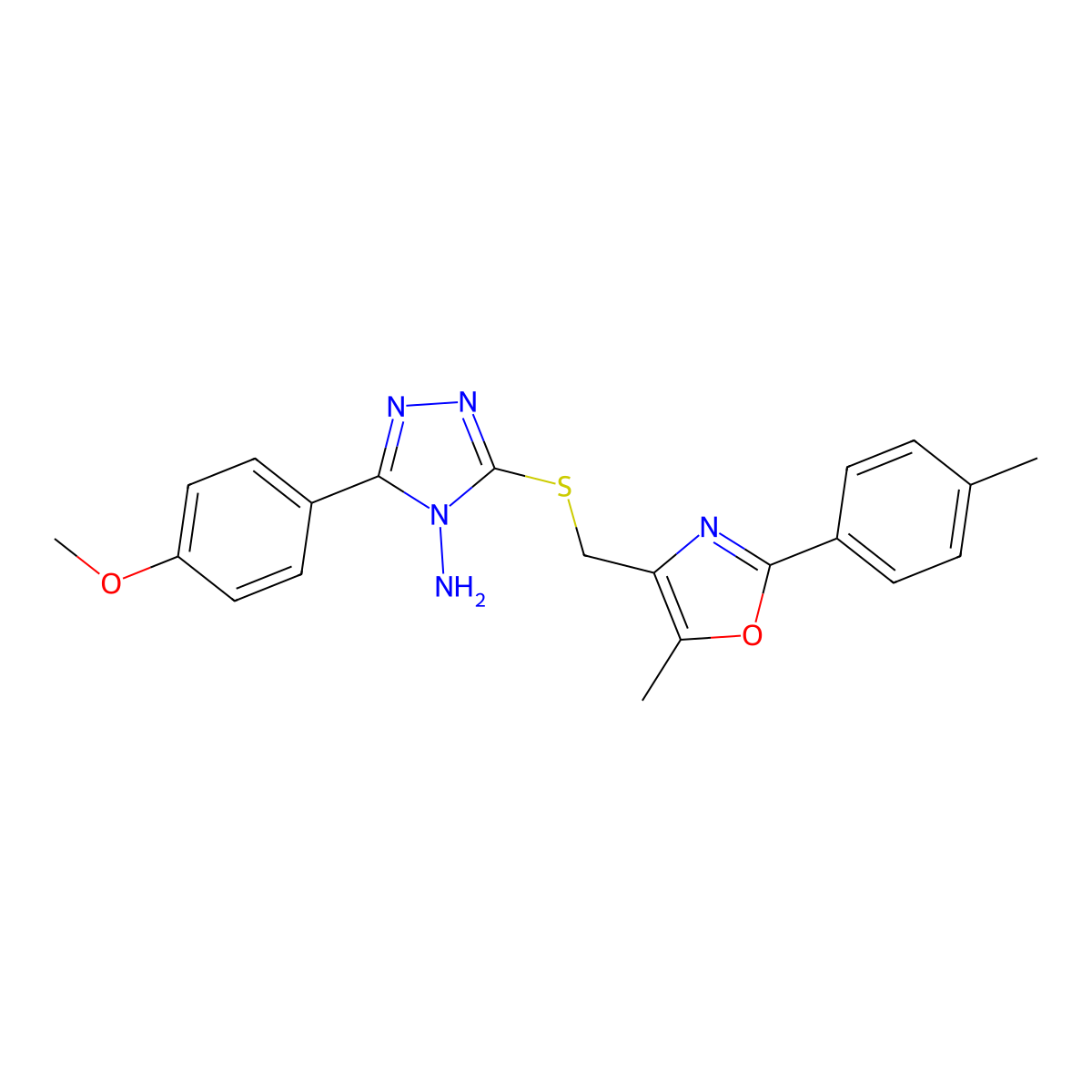 3-(4-methoxyphenyl)-5-(((5-methyl-2-(p-tolyl)oxazol-4-yl)methyl)thio)-4H-1,2,4-triazol-4-amine molecular structure, CAS 1030090-89-1