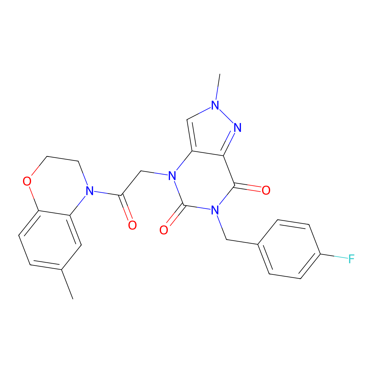 6-(4-fluorobenzyl)-2-methyl-4-(2-(6-methyl-2H-benzo[b][1,4]oxazin-4(3H)-yl)-2-oxoethyl)-2H-pyrazolo[4,3-d]pyrimidine-5,7(4H,6H)-dione molecular structure, CAS 1030093-31-2
