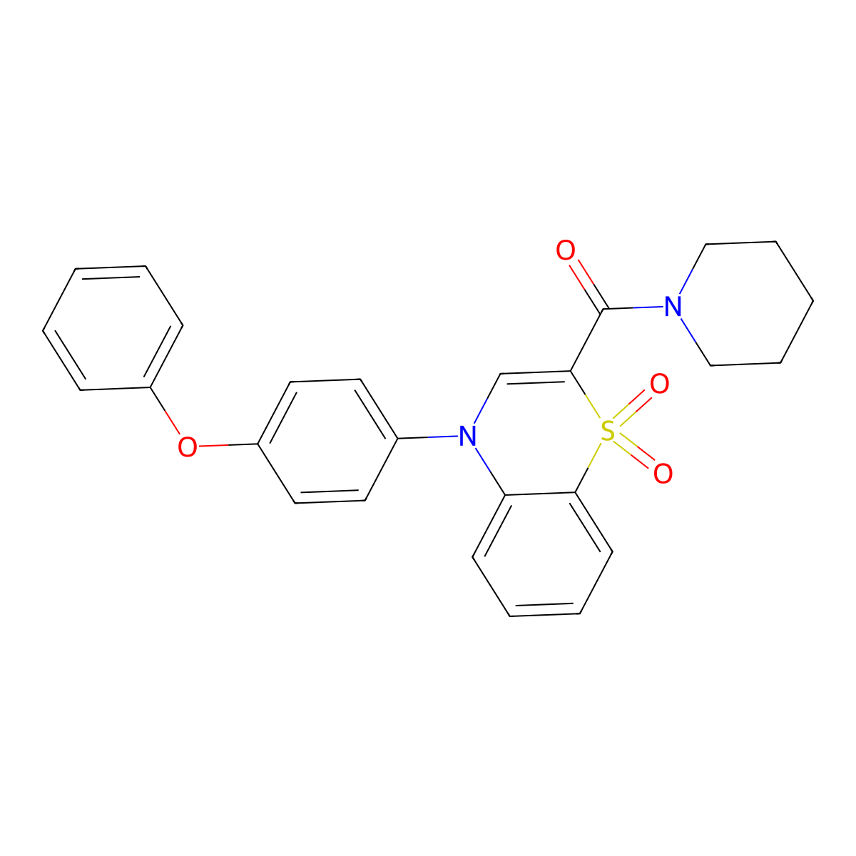 (1,1-dioxido-4-(4-phenoxyphenyl)-4H-benzo[b][1,4]thiazin-2-yl)(piperidin-1-yl)methanone molecular structure, CAS 1030095-20-5