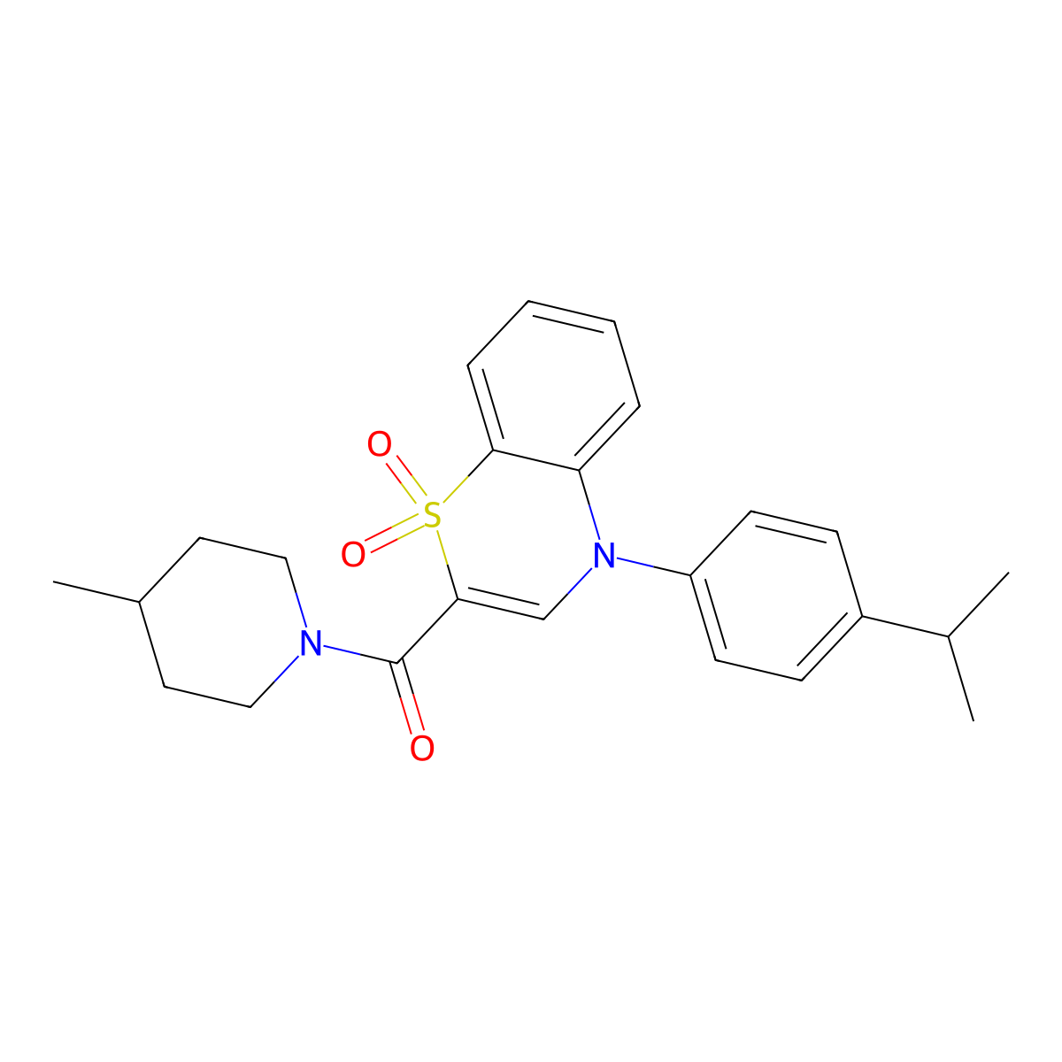 (4-(4-isopropylphenyl)-1,1-dioxido-4H-benzo[b][1,4]thiazin-2-yl)(4-methylpiperidin-1-yl)methanone molecular structure, CAS 1030095-25-0