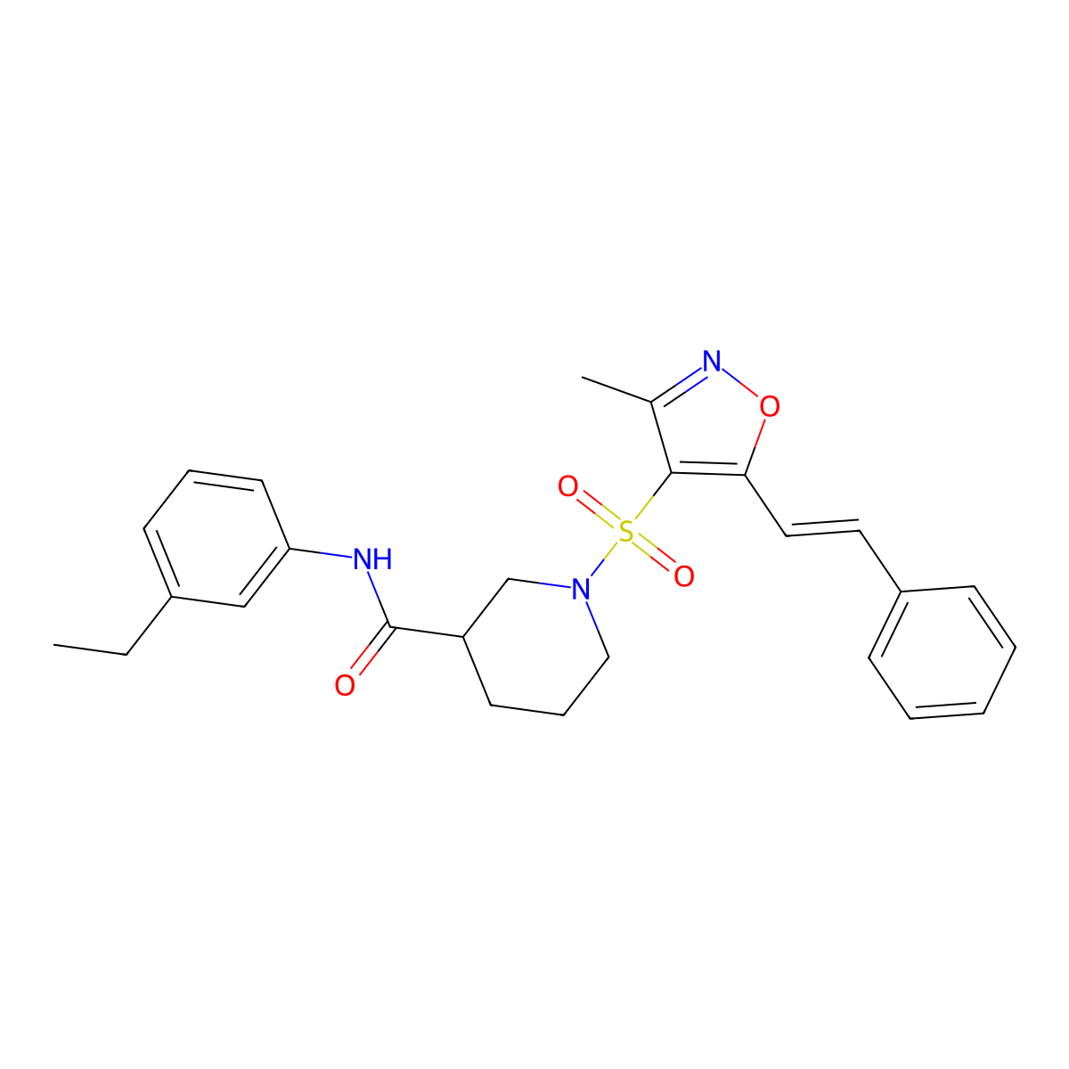 N-(3-Ethylphenyl)-1-((3-methyl-5-styrylisoxazol-4-yl)sulfonyl)piperidine-3-carboxamide molecular structure, CAS 1030096-01-5