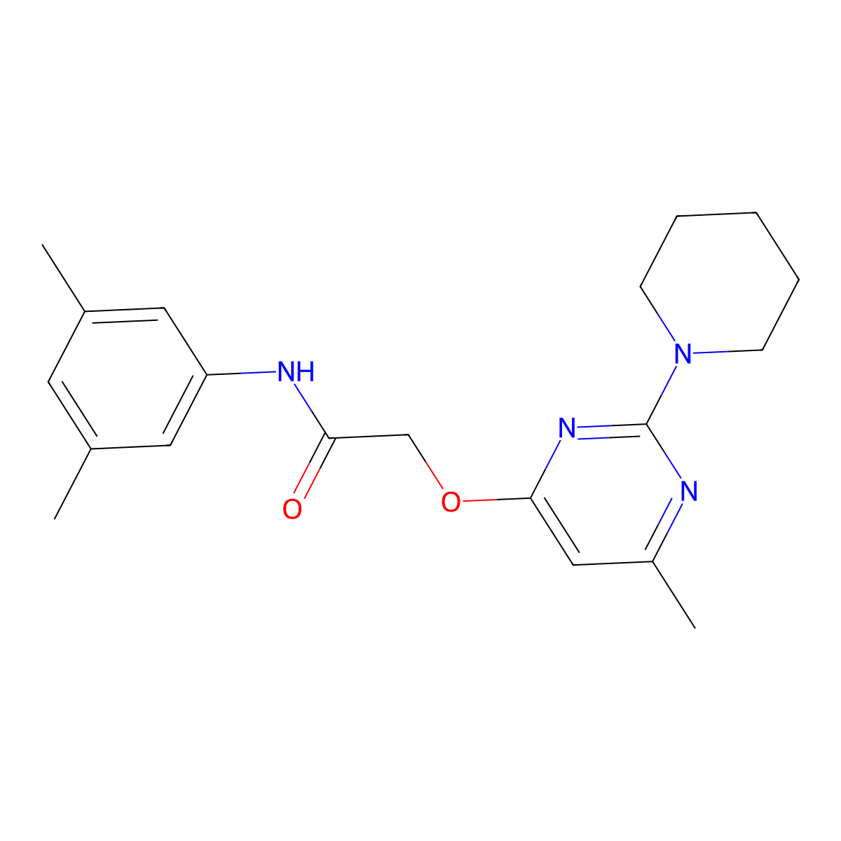 N-(3,5-dimethylphenyl)-2-{[6-methyl-2-(piperidin-1-yl)pyrimidin-4-yl]oxy}acetamide molecular structure, CAS 1030096-53-7