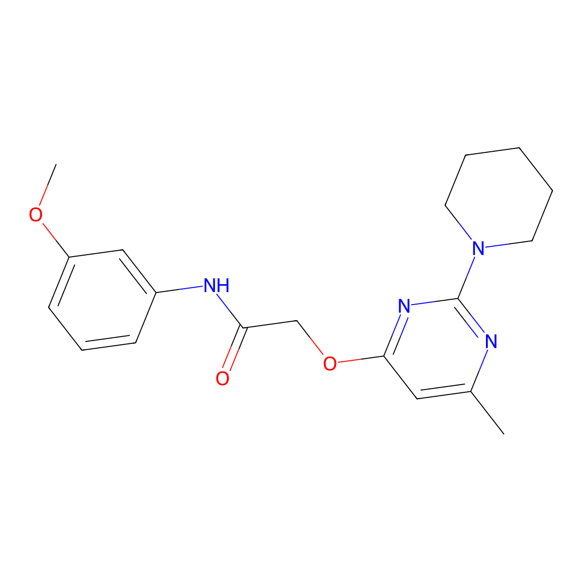 N-(3-methoxyphenyl)-2-{[6-methyl-2-(piperidin-1-yl)pyrimidin-4-yl]oxy}acetamide molecular structure, CAS 1030096-57-1