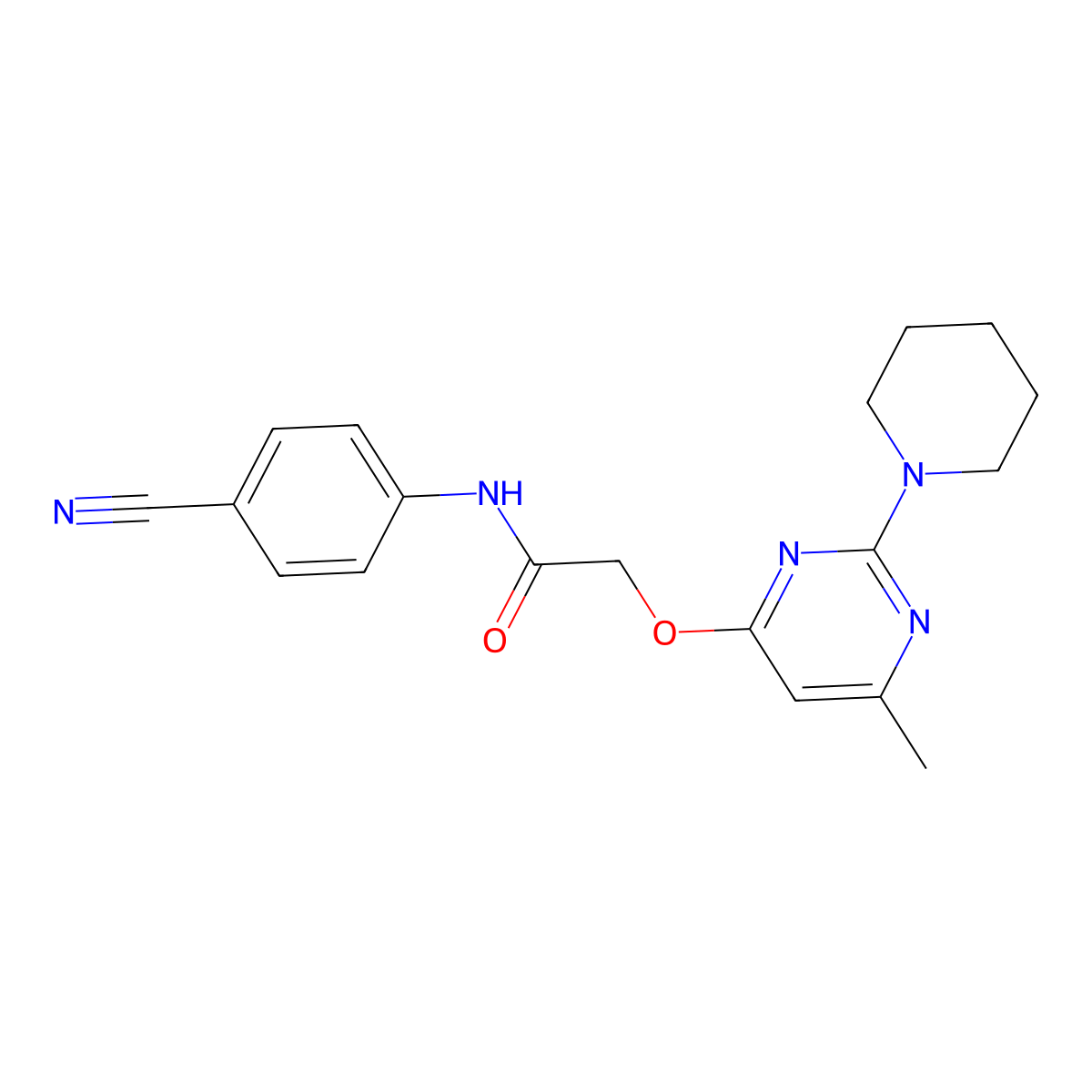 N-(4-cyanophenyl)-2-{[6-methyl-2-(piperidin-1-yl)pyrimidin-4-yl]oxy}acetamide molecular structure, CAS 1030096-65-1