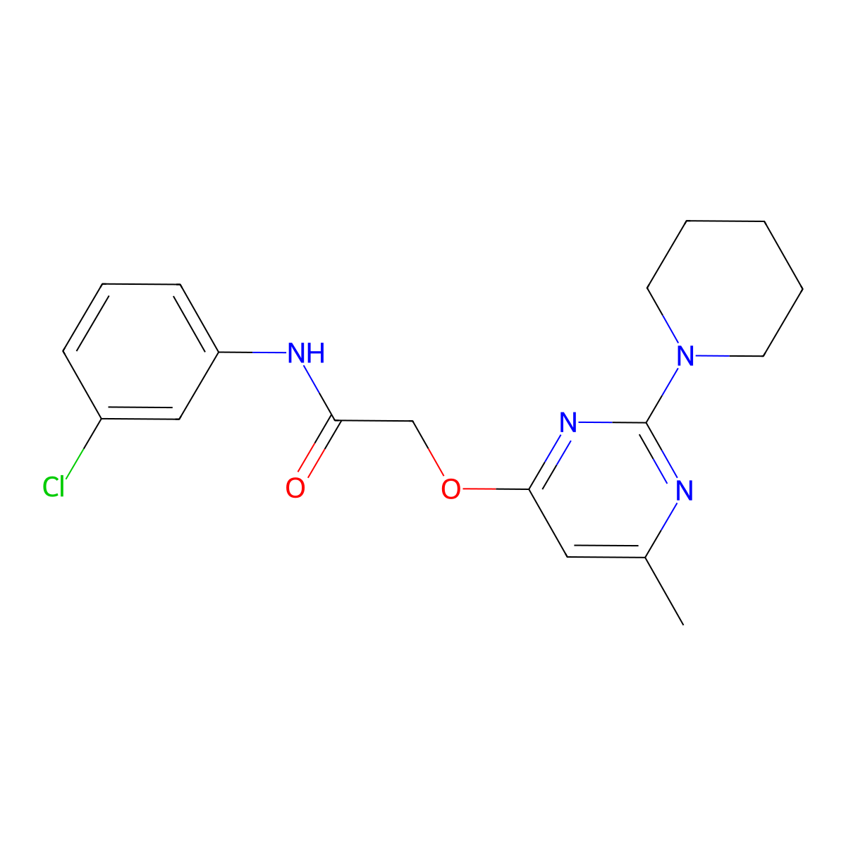 N-(3-chlorophenyl)-2-{[6-methyl-2-(piperidin-1-yl)pyrimidin-4-yl]oxy}acetamide molecular structure, CAS 1030096-73-1