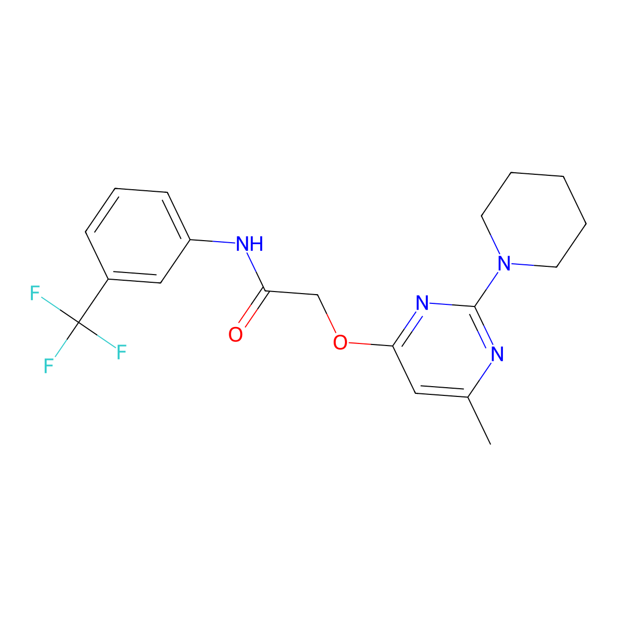 2-{[6-methyl-2-(piperidin-1-yl)pyrimidin-4-yl]oxy}-N-[3-(trifluoromethyl)phenyl]acetamide molecular structure, CAS 1030096-77-5