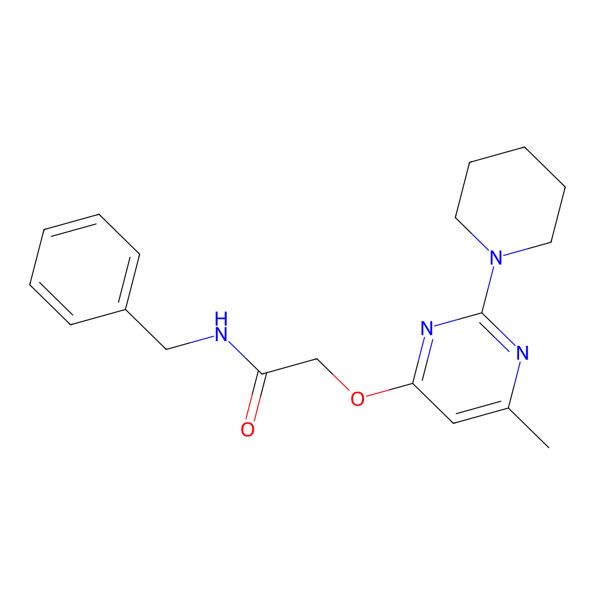 N-benzyl-2-{[6-methyl-2-(piperidin-1-yl)pyrimidin-4-yl]oxy}acetamide molecular structure, CAS 1030096-81-1